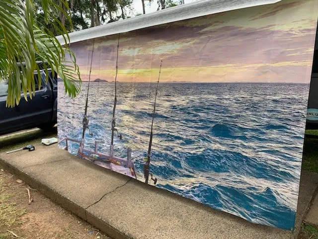 Close view of a UV-printed PVC mesh privacy screen